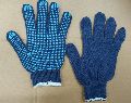 Blue Cotton Knitted Dotted Hand Glove