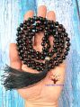 108 Black Onyx Beads Knotted Japa Mala Necklace with Guru Beads