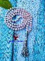 108 Rose Quartz Stone Beads Knotted Japa Mala Necklace with Guru Beads