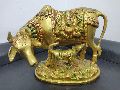 6 Inch Brass Cow With Calf Statue