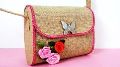 Embroidered Rectangular Brown and Pink jute clutch bags
