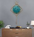 Rectangle Multicolors Printed Polished golden blue metal two leaf frame wall decor