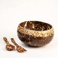 Inaithiram CSBRT Coconut Shell Bowl 900ml with a Spoon and Fork (Brown)
