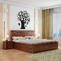 Rectangular Brown Polished wooden double bed