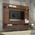 Rectangular Brown Polished wooden tv wall unit