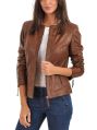 Full Sleeves Plain womens pure leather brown jacket