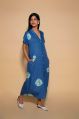 Cerulean Blue Printed Modal satin ceres v neck short-sleeved shirt dress