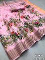 Unstitched digital printed linen saree
