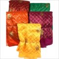 Multicoloured Checked designer check work net chunri fabric