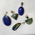 Aart-in-stones Brass Silver Polished Round Multicolour Assorted Gemstone Pendants