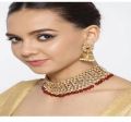 Manath Brass Gold Plated Golden & Red golden red wedding necklace set