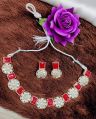 Silver & Red Stone Necklace Set