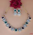 Manath Polished Crystal White & Green New Hand Embroider white green fashion necklace set