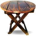 Foldable Small Round Wooden Stool HandCarved End Table
