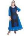 Chikan & Rayon Blue 3/4th Sleeve Regular ladies casual chikan kurti