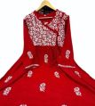 Red Full Sleeves Regular Fit Embroidered Ladies Chikan Anarkali Suit