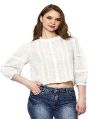 White Full Sleeve ladies cotton lace insert top