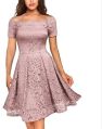 MISSMAY Womens Vintage Floral Lace dresses Sleeve Boat Neck Cocktail Party Swing Dress