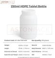 250ml HDPE Tablet / Pill / Capsule Packer Bottles