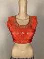 Ladies Orange Silk Embroidered Blouse