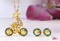 Gold AD green stone  cycle pendant set