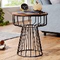 Wood Metal Wire Round Side Table