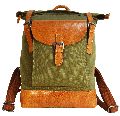 CanvasLeather Khaki Plain CanvasLeather Khaki canvas leather trendy backpack bag