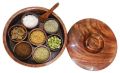 Inaithiram SB07B Round Wooden Spice Box With 7 Containers