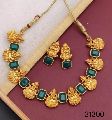 gold plated lakshmi ruby stone necklace set