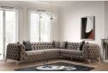 Brown Suede Fabric With Golden Leg's Wood chesterfield modern l shape corner sofa set
