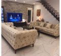 Rectangular sude fabric chesterfield modern sofa set