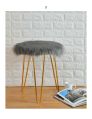 Fur Fuzzy Bedroom Stool for Vanity Desk, Small Fluffy Makeup Chair for Dressing Table, Furry Round O
