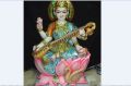 Painted Marble Saraswati Statue