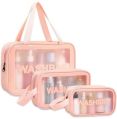 Rexine Pink Printed cosmetic travel bag