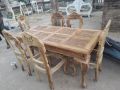 Rectangular Natural carved teak wood dining table set