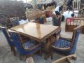Polished Rectangular Brown designer teak wood dining table set