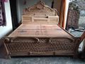 Rectangular Brown New Carved teak wood wooden king size bed
