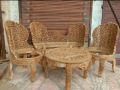 Round Brown wooden outdoor chair table set