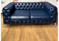 Designer Blue Leatherette Chesterfield Sofa