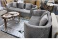Gray Suede Fabric Curved Design Sofa Set