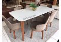 White Natural Onyx Marble Top Dining Table Set With 6 Round Chair