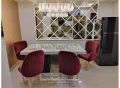 White Onyx Marble Top Designer Dining Table Set With Mehroon Designer Chair's