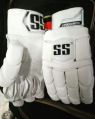 Cotton Leather White Dotted Plain Cricket Gloves