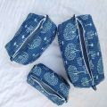 Blue Printed Cotton Toiletry Bag