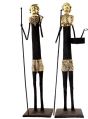 Wrought Iron Standing Tribal Couple with Stick and Box Figurine