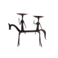 Wrought Iron Two Tribal Man Riding On Horse Candle Stand