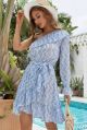 Ladies Blue Puff Sleeve Ruffle Dress