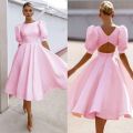 Round Neck Puff Sleeves A-Line Dress