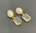 Crystal Stone Drop Stud Gold Brass Earrings