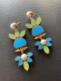 Green & Blue Stone Handmade Brass Earrings